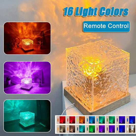 16 Colors LED Water Ripple Ambient Night Light USB Rotating Projection Crystal Table Lamp