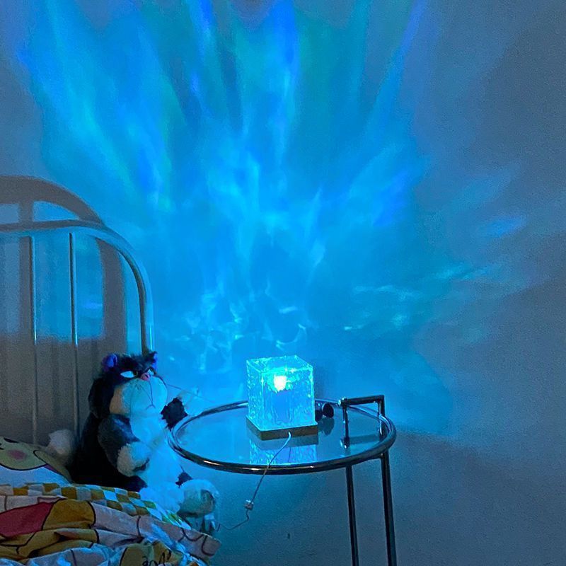 16 Colors LED Water Ripple Ambient Night Light USB Rotating Projection Crystal Table Lamp